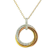 18K White and Yellow Gold Diamond Interlocking Circle Pendant Necklace